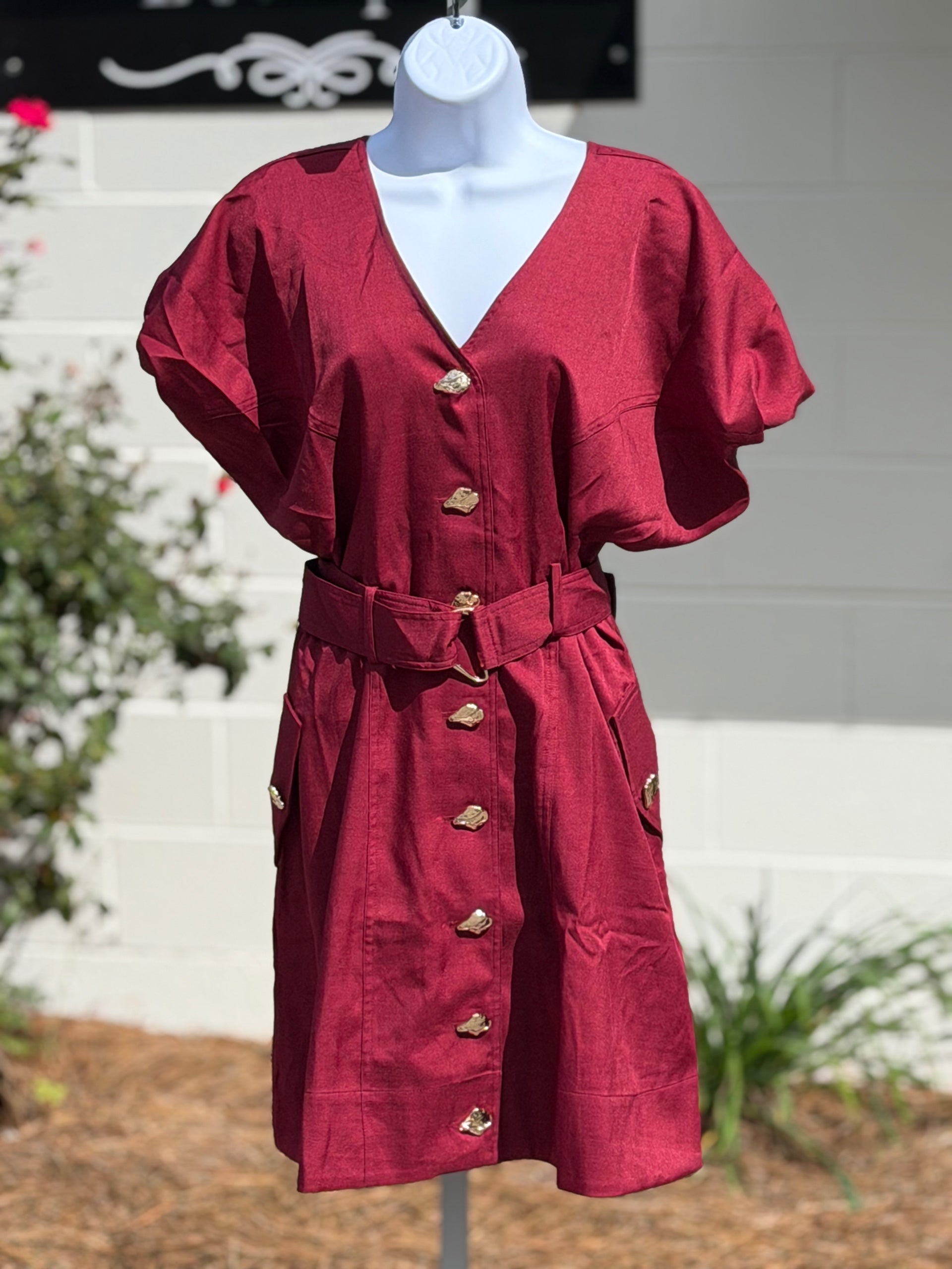 short red and gold dress Merlot button Black/Gold/Silver